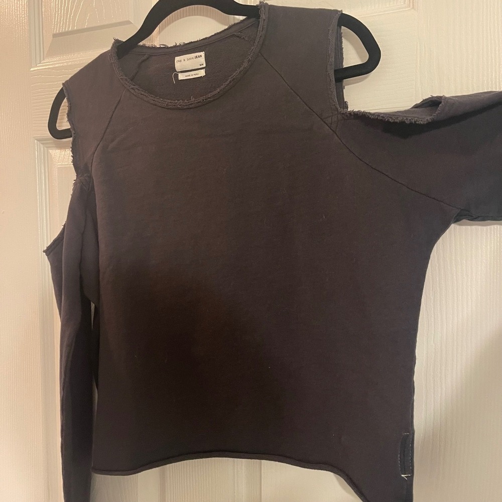 Rag & Bone Cold Shoulder Long Sleeve Top Distressed Raw Edge Gray Medium - Picture 4 of 6